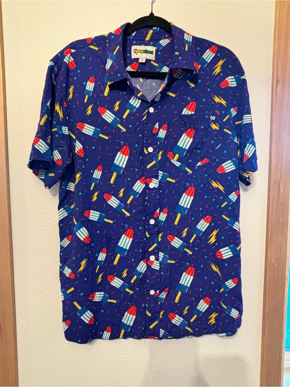 Tipsy Elves Loud Print Popsicle Short Sleeve Button-Down Shirt Large 0116S